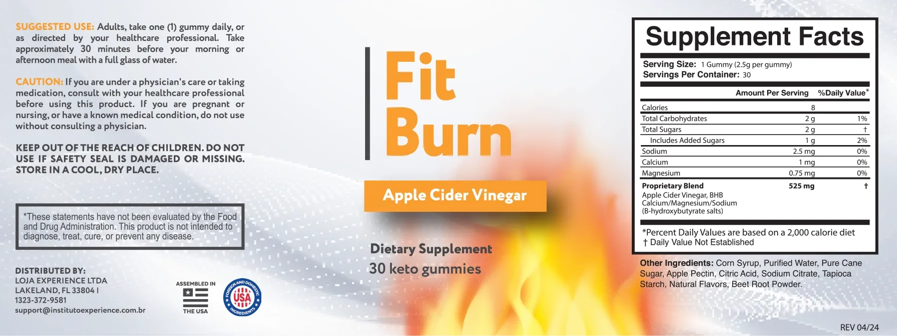 Fit Burn label & Supplement Facts